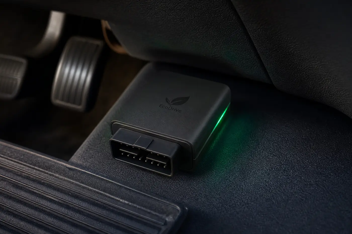 The EcoDrive device installed under a car dashboard