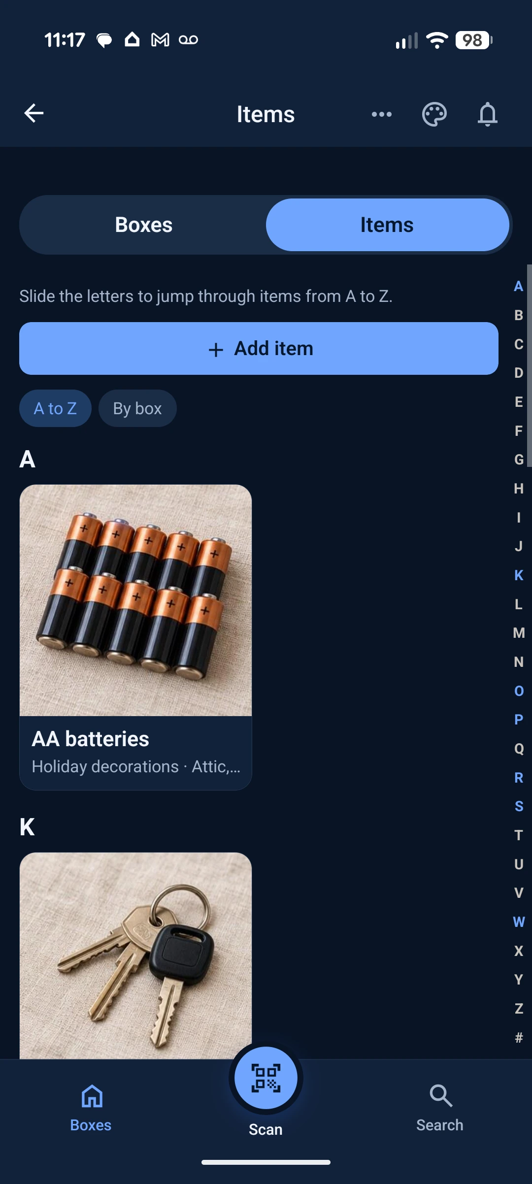 The Items tab