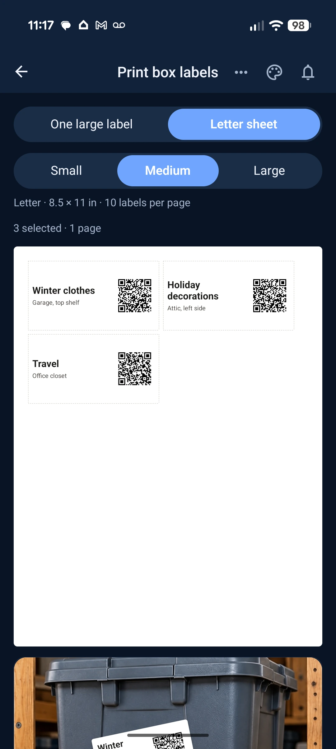 A letter sheet of labels