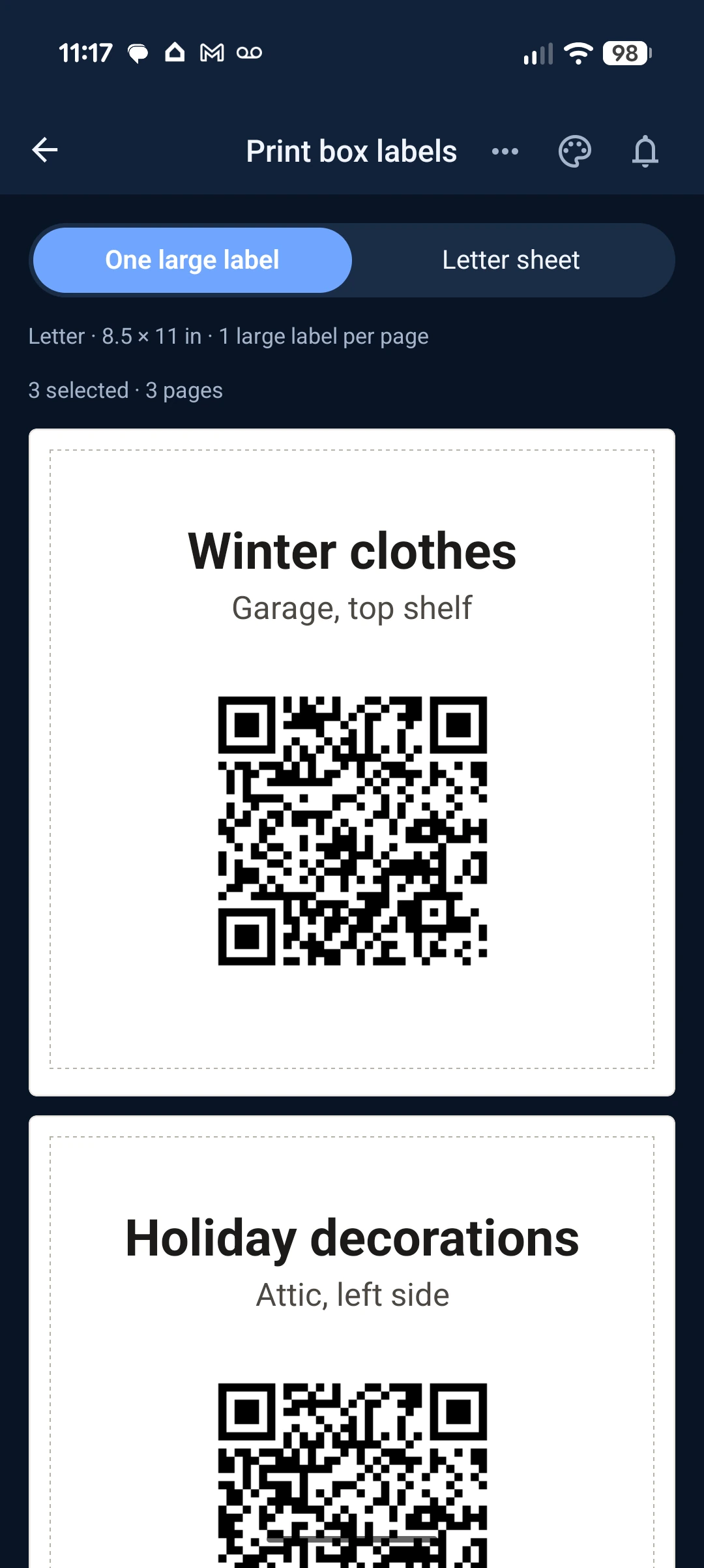 One large label