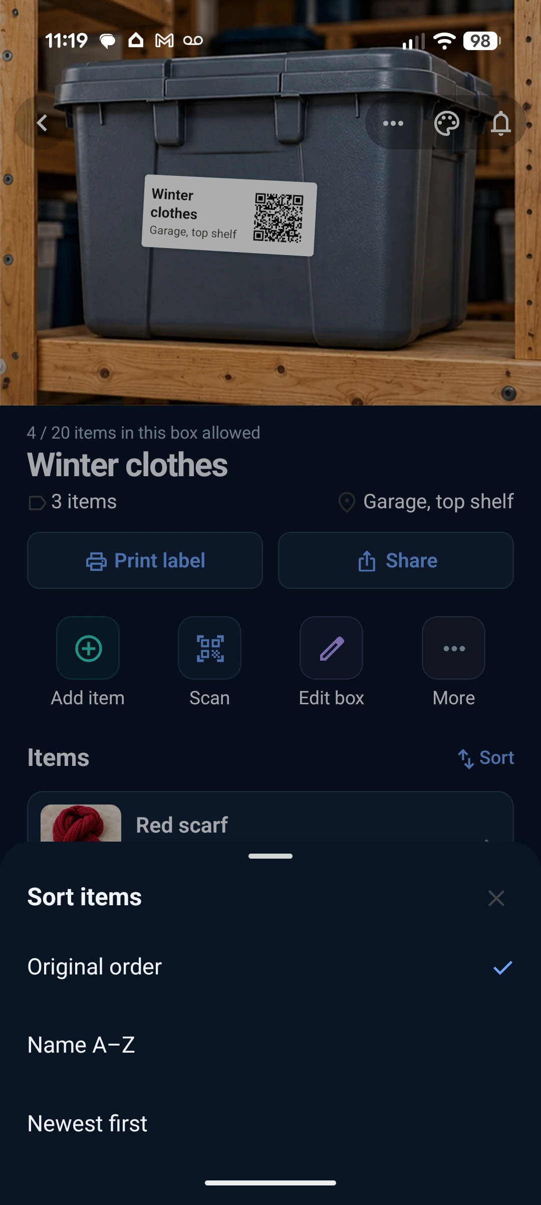 Sort the items