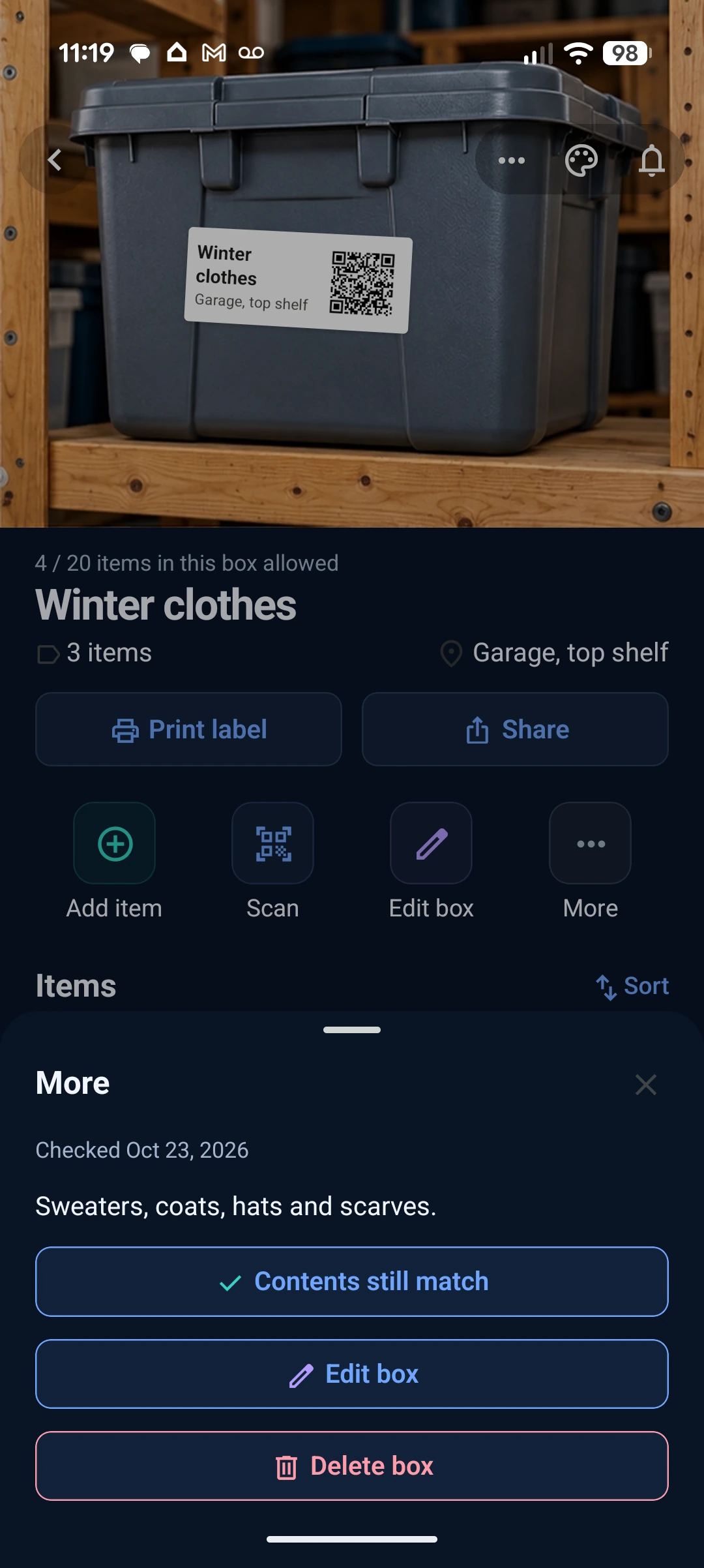 More actions for a box