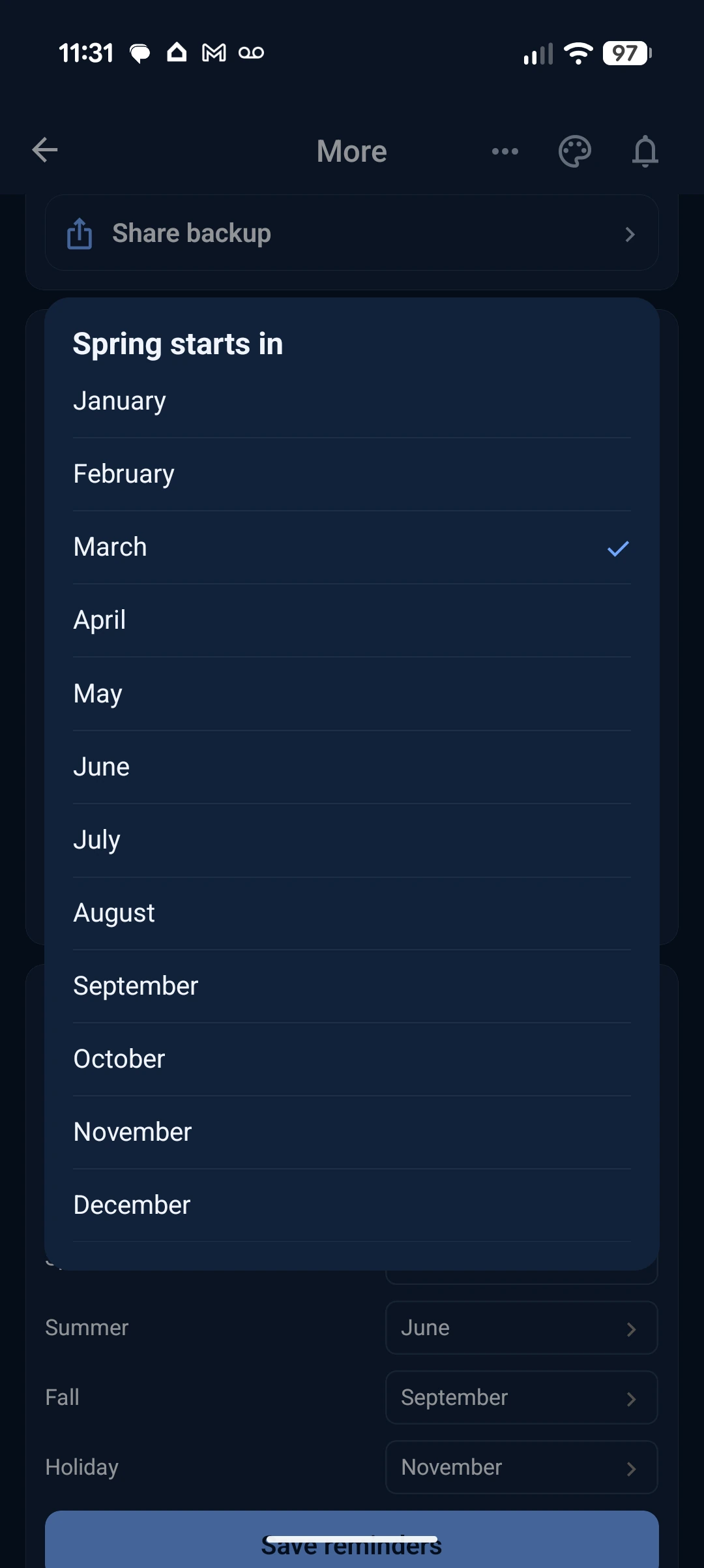 The month list